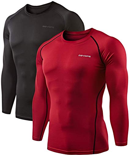 DEVOPS Men's 2 Pack Thermal Heat-Chain Compression Baselayer Tops Long Sleeve T-Shirts