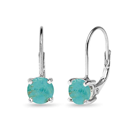 Sterling Silver Polished Cabochon Stone 6mm Round-cut Leverback Earrings
