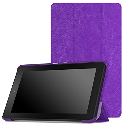 MoKo Case for Fire 7 2015 - Ultra Lightweight Slim-shell Stand Cover for Amazon Fire Tablet (7 inch Display - 5th Generation, 2015 Release Only), FM PURPLE