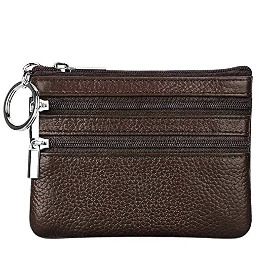 OOOK Women's Genuine Leather Coin Purse Pouch Change Wallet with Key Ring