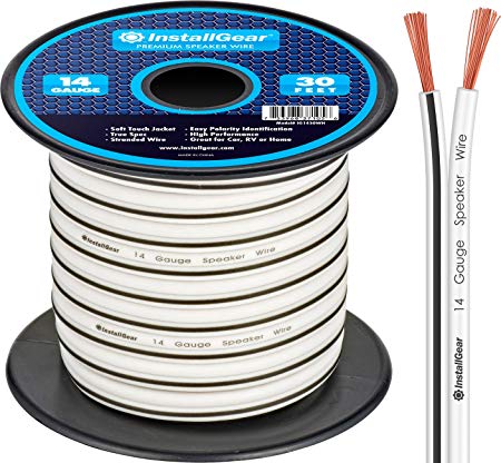 InstallGear 14 Gauge AWG 30ft Speaker Wire Cable - White