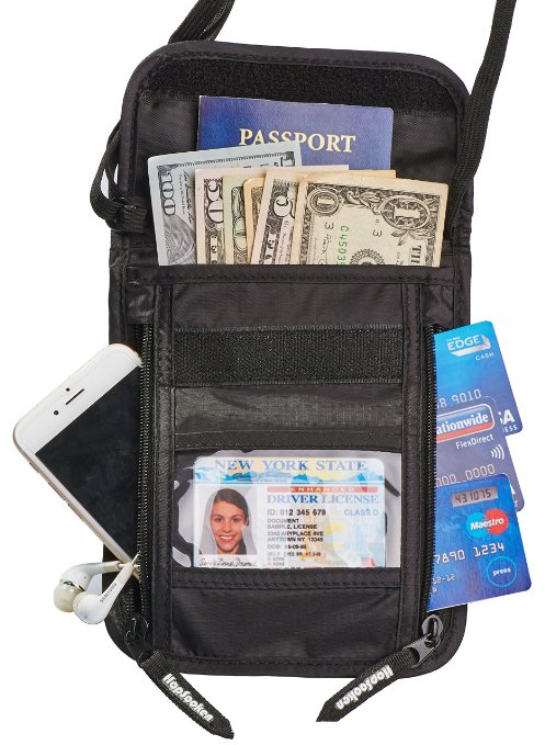 Hopsooken Travel Neck Pouch Passport Holder with Rfid Blocking Use As Travel Wallet or Hidden Wallet - Protect Your Money Passport Credit Cards Cell Phone and Documents6 Pockets