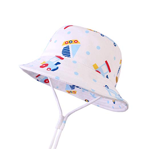 Sun Protection Hat for Kids Toddler Boys Girls Wide Brim Summer Play Hat Cotton Baby Bucket Hat with Chin Strap