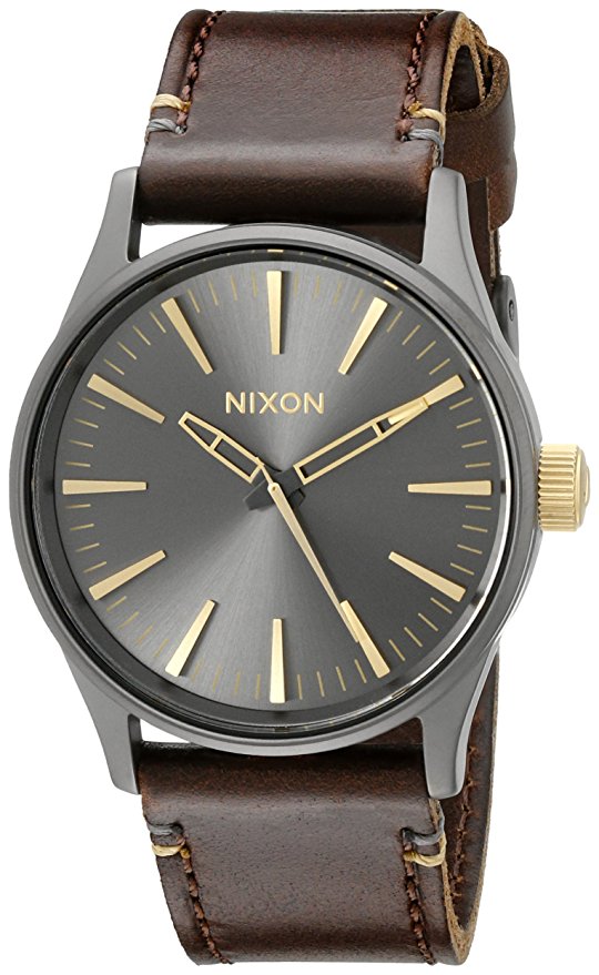 Nixon Men's A377595 Sentry 38 Leather Stainless Steel Watch With Brown Leather Band