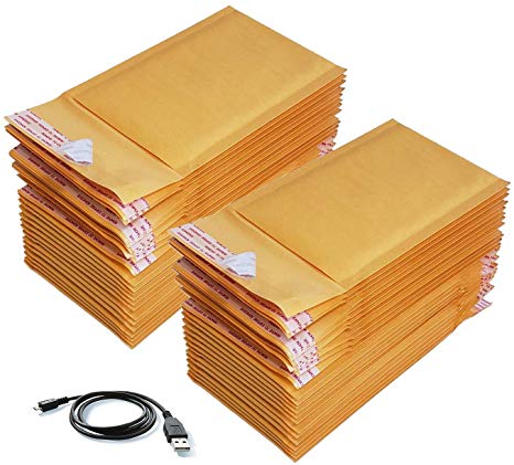 50#000 4x8 Kraft Bubble Mailers Padded Envelopes 4 X 8   Free MicroUSB Cable