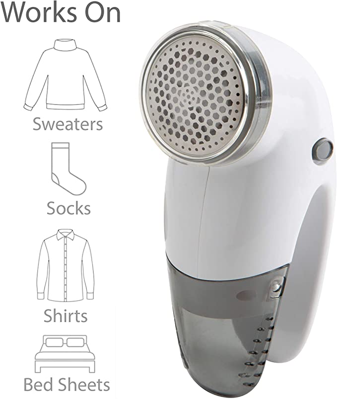 Woolite Portable Fabric Shaver Triple, Blade Guard for Protection of Your Clothes, Quickly and Effectively Remove Fluff, and Lint, Sweater Saver, White