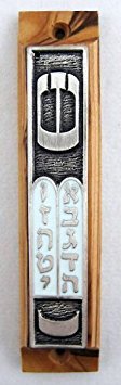 YourHolyLandStore Olive Wood Ten Commandments (Tablets of the Covenant) Mezuzah with Scroll