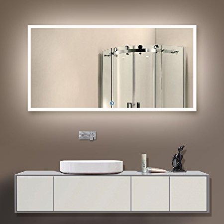 DECORAPORT 55 Inch 28 Inch Horizontal LED Wall Mounted Lighted Vanity Bathroom Silvered Mirror with Touch Button (A-N031-D)