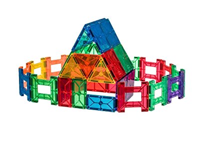 Playmags Clear Colors Magnetic Tiles Building Set 50 Piece Accessory Set Includes 4 Magnetic Cars