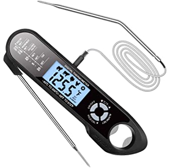 Digital Meat Thermometer, TaoQi Food Oven Safe Thermometer for Grill and Cooking, Digital Kitchen Thermometer with 2 Probes for BBQ Grill Meat Oil Milk Temperature