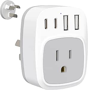 Australia Plug Adapter, US to New Zealand China Power Adaptor with 1 AC Outlet 4 USB Ports(2 USB C), Type I Travel Adapter for USA to Australian, AU, Argentina, Fiji