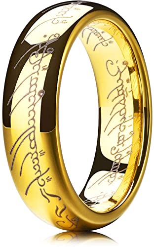 THREE KEYS JEWELRY 8mm 6mm Gold Plated Tungsten Carbide Wedding Ring Band Script Laser Rings for Men Boys