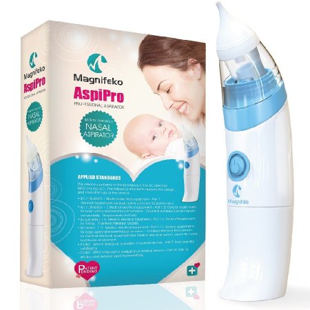 Baby Nasal Aspirator By Magnifeko Waterproof and Washable Safe Nose Cleaner - Extremely Easy to Use and Clean Snot Sucker Vacuum - Soft and Gentle