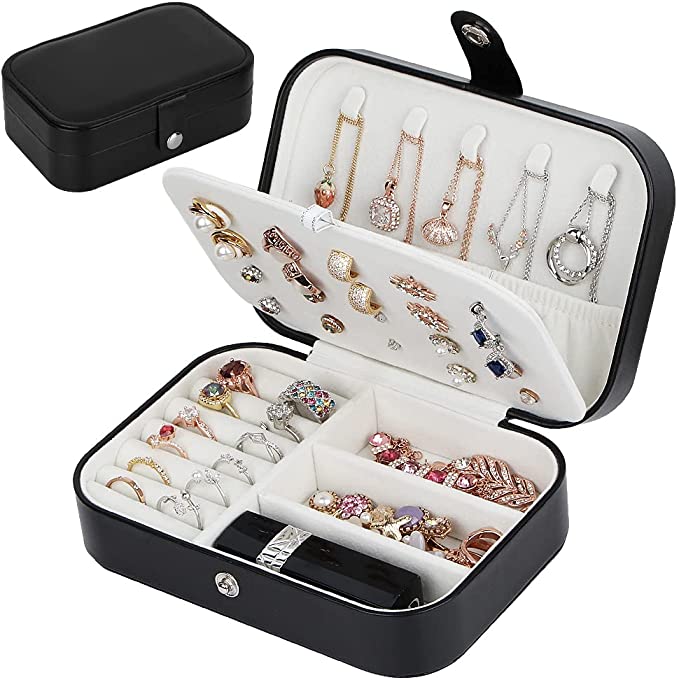 Jewelry Box, Travel Jewelry Organizer Cases with Doubel Layer for Women’s Necklace Earrings Rings and Travel Accessories (Black02)