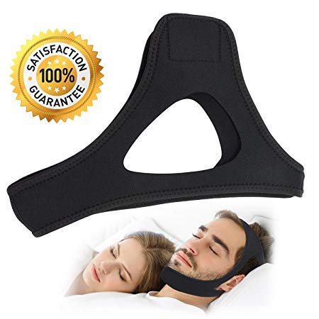 Anti Snoring Chin Straps-Adjustable Comfortable Stop Snoring Devices-Sleep Aid Snore Stopper Solution-Relief Anti-snore Headband Jaw Belt with Magic for Ease Breathing for Men and Women (Black) (Black)