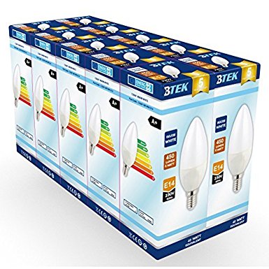 BTEK® (Pack of 10) E14 Small Edison Screw 6W (40W Incandescent Bulb Equivalent) LED Non-Dimmable Candle Light bulb, Warm White Frosted with 5 Years Warranty
