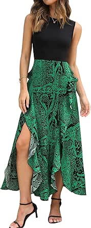 BTFBM Women Casual Sleeveless Summer Dresses 2024 Spring Crewneck Patchwork Boho Floral Ruffle Cocktail Party Midi Dress