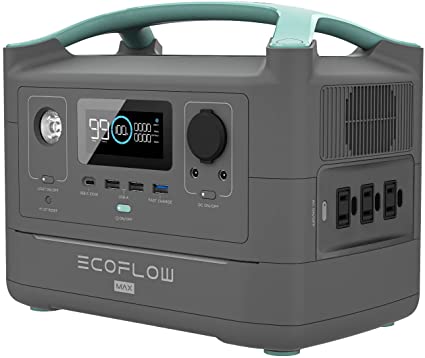 EF ECOFLOW RIVER Max Portable Power Station, 576Wh Backup Lithium Battery with 3 x 600W (Peak 1200W) AC Outlets & LED Flashlight, Clean & Silent Solar Generator for Outdoor Camping RV(Gray)