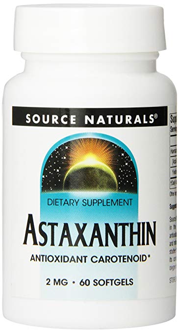 Source Naturals Astaxanthin 2mg High Potency, 100% Pure Algae Extract, Antioxidant Carotenoid Supplement - Powerful Anti-Inflammatory & Support for Skin, Joint, Eye & Immune Health - 60 Softgels