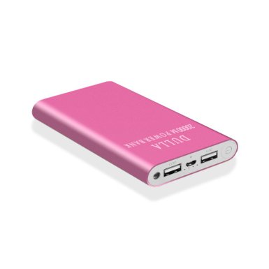 DULLA M20000 Portable Power Bank, External Battery Charger with 2 USB Charging Ports for Smartphones, Tablet & More (pink)