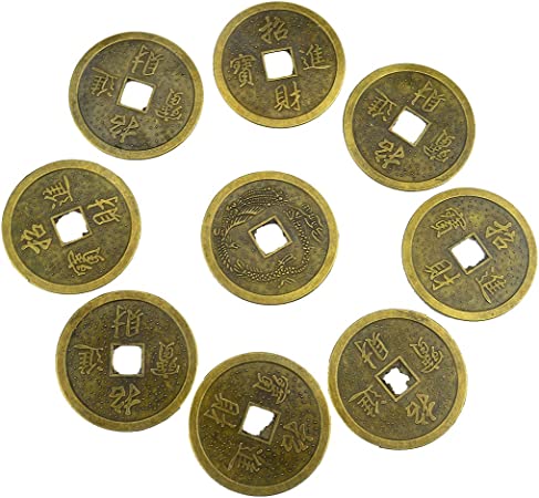 90pcs Chinese Fortune Coins Feng Shui Dragon & Phoenix I Ching Coin   Gift Bag Y1057