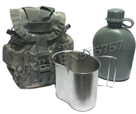 G.I. TYPE, U.S Made 1 QT Canteen With New Stainless Steel Cup & G.I. Military ACU MOLLE II Pouch KIT.