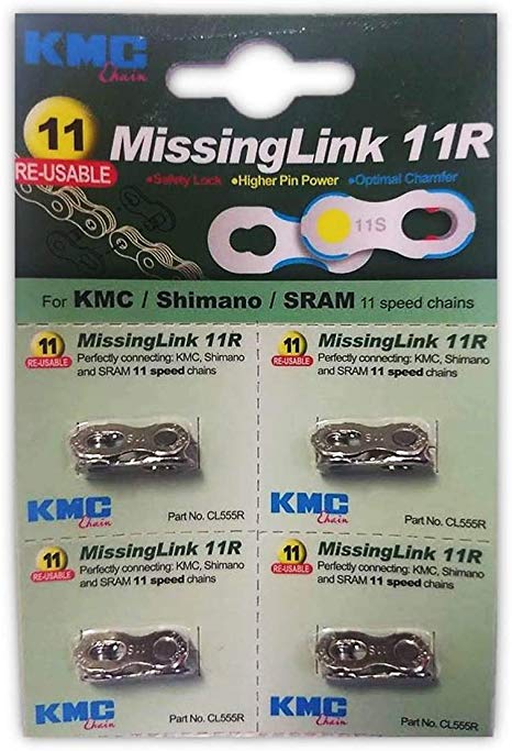 KMC Missing Link 11: for 11 Speed Chain, Silver, Perfectly Connecting KMC, SRAM, Shimano Chains - 4 Pack