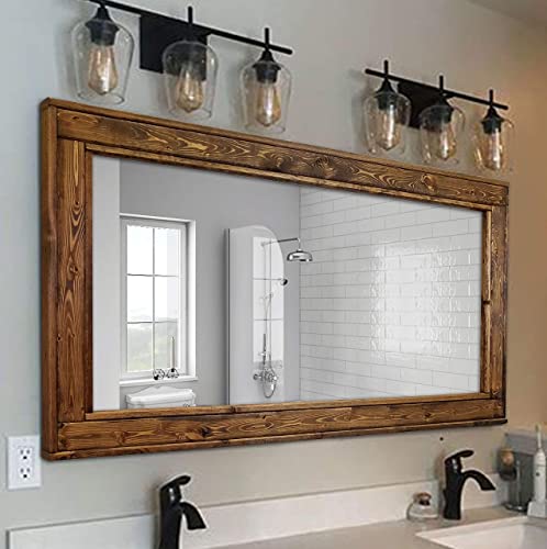 Herringbone Reclaimed Wooden Framed Mirror, Available in 4 Sizes and 20 Stain colors: Shown in Provincial - Vanity Mirror - Rustic Wall Mirror - Mirrors Wall Mounted - 24x30-36x30-42x30-60x30