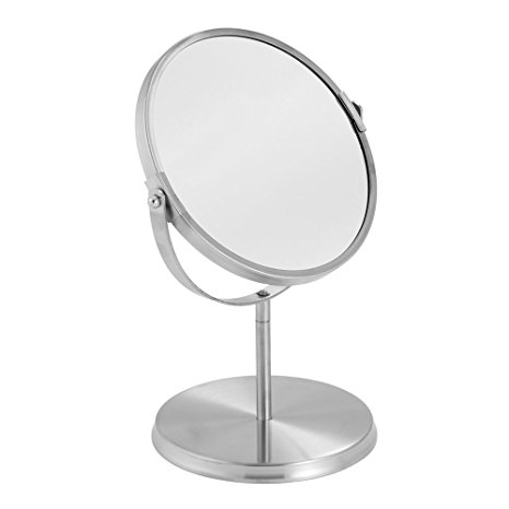 mDesign Swivel Free Standing Vanity Makeup Mirror for Bathroom Countertops - Brushed Stainless Steel