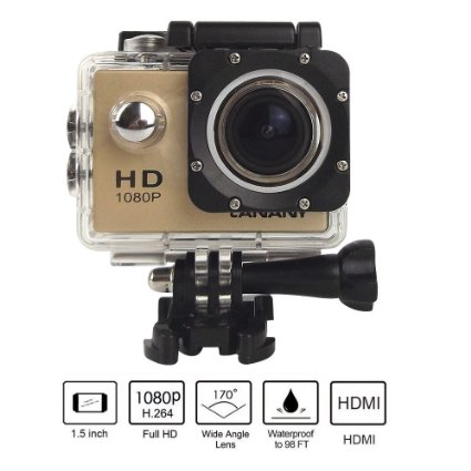 Canany Action Camera Full HD 1080P 12MP Underwater Camera With Free Accessories Kit and 2 Batteries
