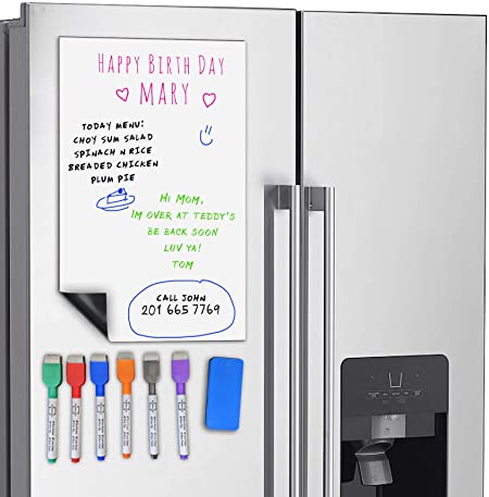 Scribbledo Magnetic Dry Erase White Board Sheet for Refrigerator 11X17 Inch whiteboard Includes 6 Fridge Markers and Eraser