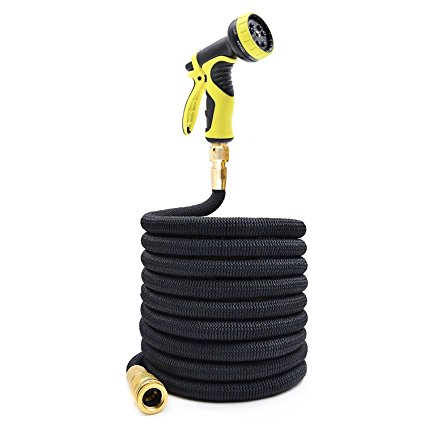 Tespressolife Garden Hose Pipe Expandable Watering Stretch Hose with 8 Function Spray Nozzle High Pressure Washer for Watering Washing Cleaning (25ft, Black)
