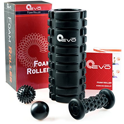 Yoga EVO Foam Roller Bundle – 13’’ Textured High Density Roller – Deep tissue myofascial release to reduce recovery time, get rid of pain and warm up muscles