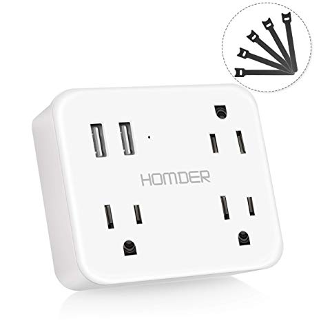 Cruise Power Strip with USB Outlets | Homder Non Surge Protector Flat Plug Cruise Ship Accessories Approved | Portable & Compact & Non Cord (with 5pcs Zip Ties)