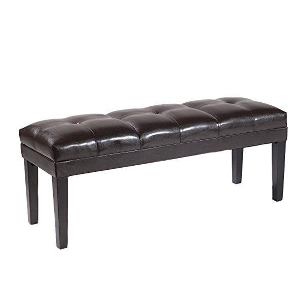 Armen Living LC47211BEBR Howard Bench in Brown Bonded Leather and Black Wood Finish