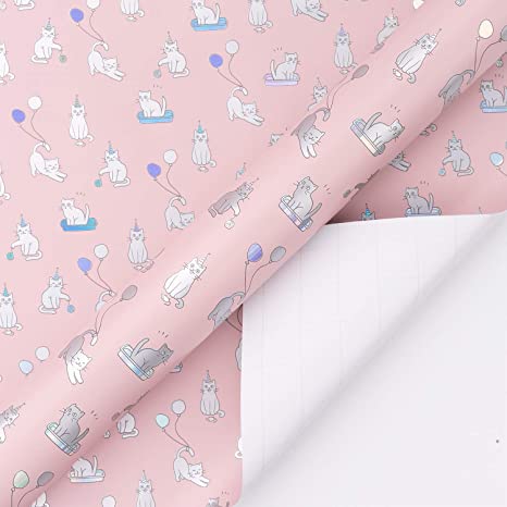 WRAPAHOLIC Wrapping Paper Roll - Cute Cats Design with Colorful Foil for Birthday, Holiday, Baby Shower Wrap - 30 inch x 16.5 feet