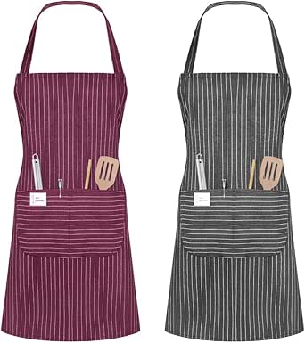 Vicloon Unisex Adjustable Bib Apron, 2 Pcs Apron with 2 Pockets Cooking Kitchen Chef Aprons, Women Men Aprons for Home Kitchen, Restaurant, Coffee house