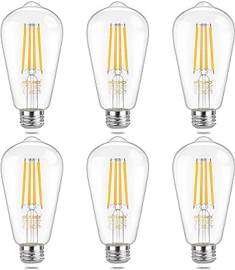 DiCUNO E26 LED Edison Bulb Dimmable, 100W Equivalent Vintage LED Light Bulbs, 2700K Warm White, Antique ST64 Filament Bulbs, 10W 1200 Lumens, Pack of 6