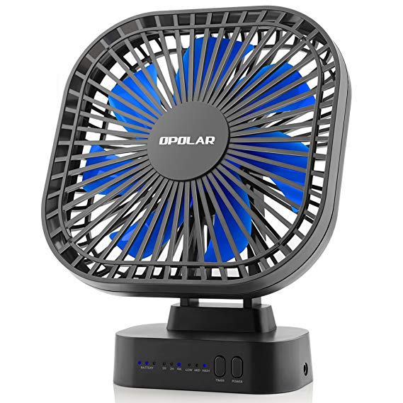 OPOLAR Battery Powered Fan, 5200mAh Rechargeable Battery Installed, with Timer Feature, 3 Speeds, Quiet Operation, Perfect Small Personal Fan for Office or Outdoor, Small, Strong but Powerful - Blue