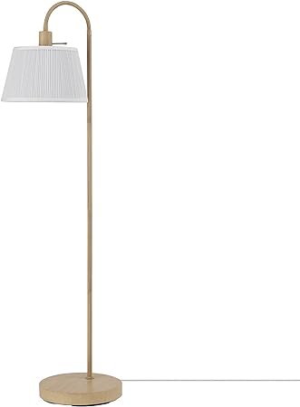 Globe Electric 65907 68" Floor Lamp, Light Faux Wood, White Pattern Shade, On/Off Rotary Switch on Socket