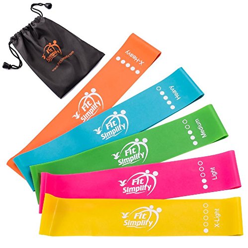 Fit Simplify Resistance 10-inch Loop Bands - Resistance Exercise Bands - Set of 5 Booty Bands - Bonus Instruction Guide, Carry Bag, Ebook and Online Workout Videos