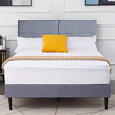 Upholstered Platform Bed Frame/Wooden Slat Support/Headboard Height Adjustable/No Box Spring Needed/Easy Assembly,Grey Linen Fabric (FB-06, Full)