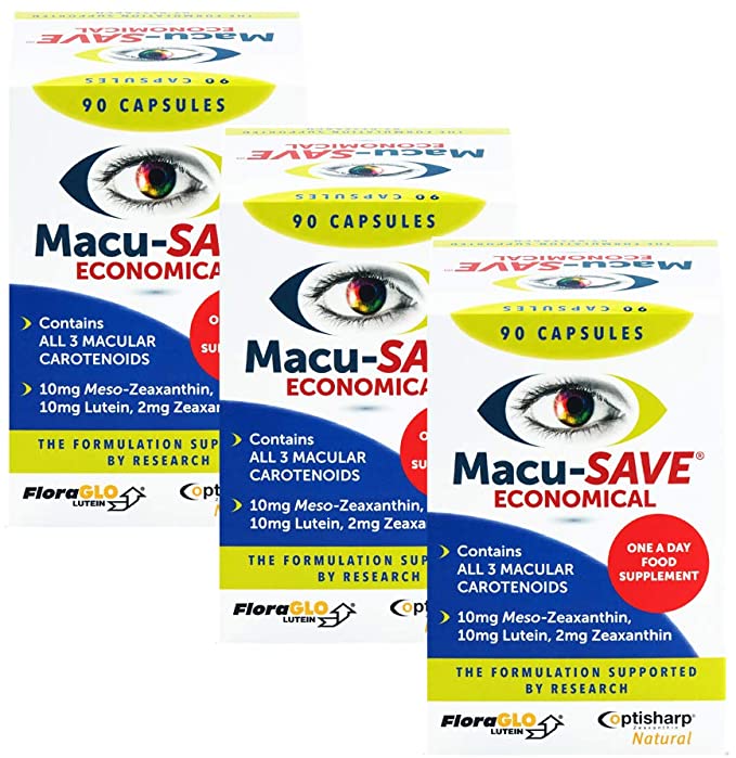 Macu-SAVE Food Supplement for Macular Health with Meso-Zeaxanthin/Lutein and Zeaxanthin - Pack of 90 X 3