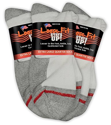 Loose Fit Stays Up - Men's and Women's – Casual Lower Cut Quarter Socks - 3 Pack - Made in USA! - Cushioned Sole For Added Comfort