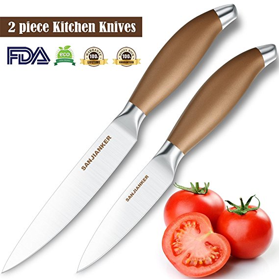 Kitchen Knives 2-piece Set, SANJIANKER 5-inch Utility Knife and 3.5-inch Paring Knife with Ergonomic Handle, Kitchen knife made with German High Carbon Stainless Steel