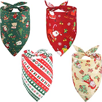 SATINIOR 4 Pieces Christmas Dog Bandana Pets Bib Scarf Adjustable Triangle Cat Bandana for Large, Medium and Small Pets