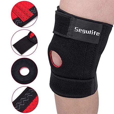 Segulife Adjustable Knee Brace Support For Arthritis, Open Patella Stabilizers Knee Brace Best for Strains Sprains Pain Relief Rehab Arthritis ACL Meniscus Running Basketball Workout - Black