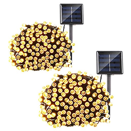 Qedertek Solar Christmas String Lights, 72ft 200 LED Fairy Lights, 8 Modes Ambiance Lighting for Outdoor, Patio, Lawn, Landscape, Garden, Home, Wedding (2 Pack, Warm White)