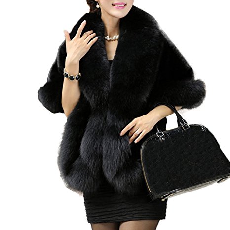 Caracilia Women Luxury Faux Fur Coat Jackets Wrap Cape Shawl for Wedding Party