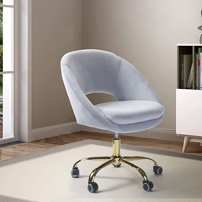 Velvet Fabric Task Chair with Wheels Swivel Soft Seat Computer Chair for Home Office Work Study Vanity Small Desk Chair-Grey